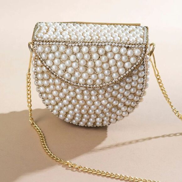 BRIDAL FORMAL PEARL MINI CLUTCH CROSSBODY BAG - Picture 3 of 14